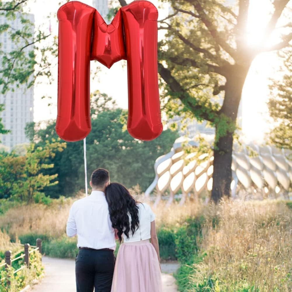 Balon Folie Metalizata Litera M, Vivimall, 40 cm, Umflati cu Heliu sau Aer, Ambalaj Individual, Pai inclus, Rosu - vivimall.ro