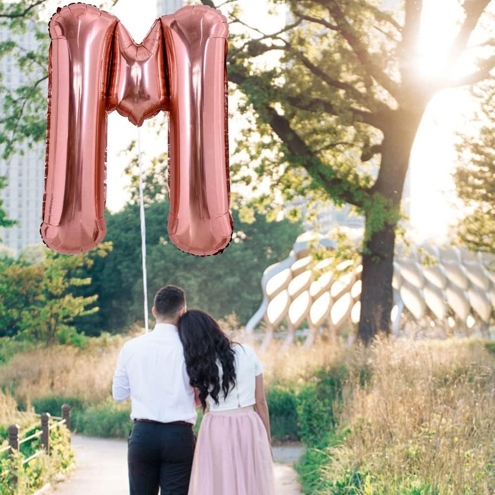 Balon Folie Metalizata Litera M, Vivimall, 80 cm, Umflati cu Heliu sau Aer, Ambalaj Individual, Pai inclus, Rose Gold - vivimall.ro
