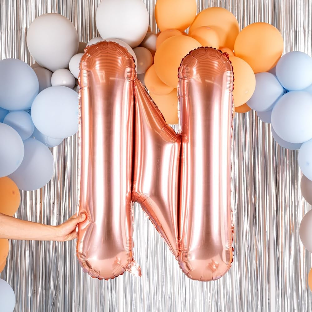 Balon Folie Metalizata Litera N, Vivimall, 100 cm, Umflati cu Heliu sau Aer, Ambalaj Individual, Pai inclus, Rose Gold - vivimall.ro