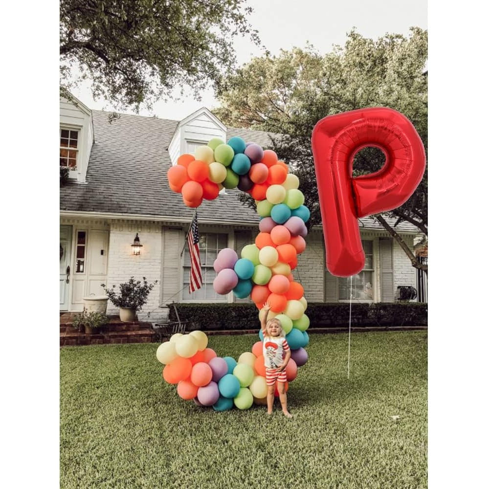 Balon Folie Metalizata Litera P, Vivimall, 40 cm, Umflati cu Heliu sau Aer, Ambalaj Individual, Pai inclus, Rosu - vivimall.ro