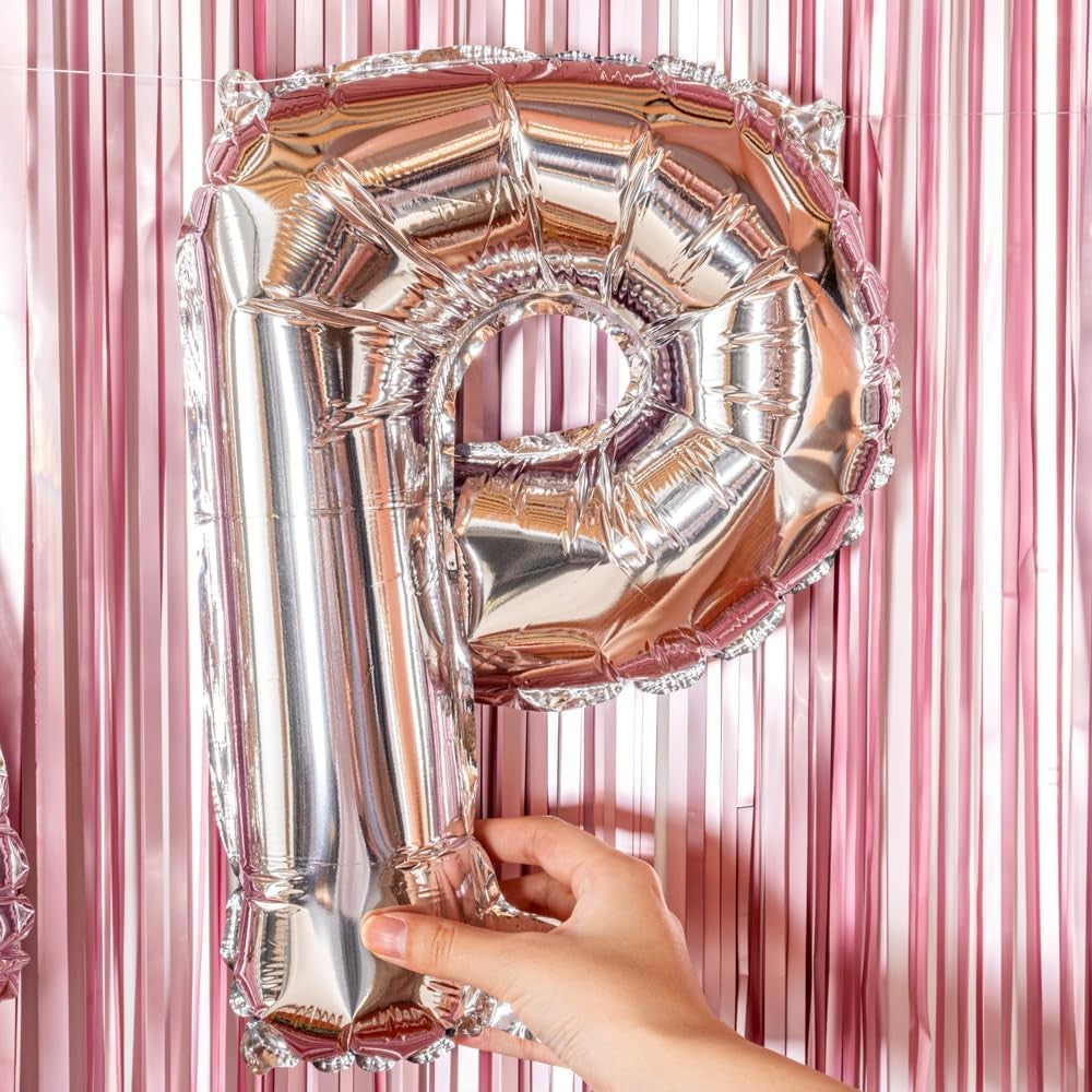Balon Folie Metalizata Litera P, Vivimall, 80 cm, Umflati cu Heliu sau Aer, Ambalaj Individual, Pai inclus, Argintiu - vivimall.ro