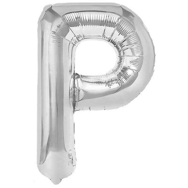 Balon Folie Metalizata Litera P, Vivimall, 80 cm, Umflati cu Heliu sau Aer, Ambalaj Individual, Pai inclus, Argintiu - vivimall.ro