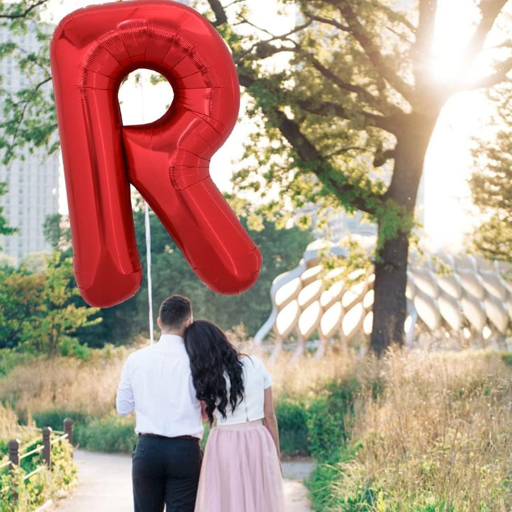 Balon Folie Metalizata Litera R, Vivimall, 40 cm, Umflati cu Heliu sau Aer, Ambalaj Individual, Pai inclus, Rosu - vivimall.ro