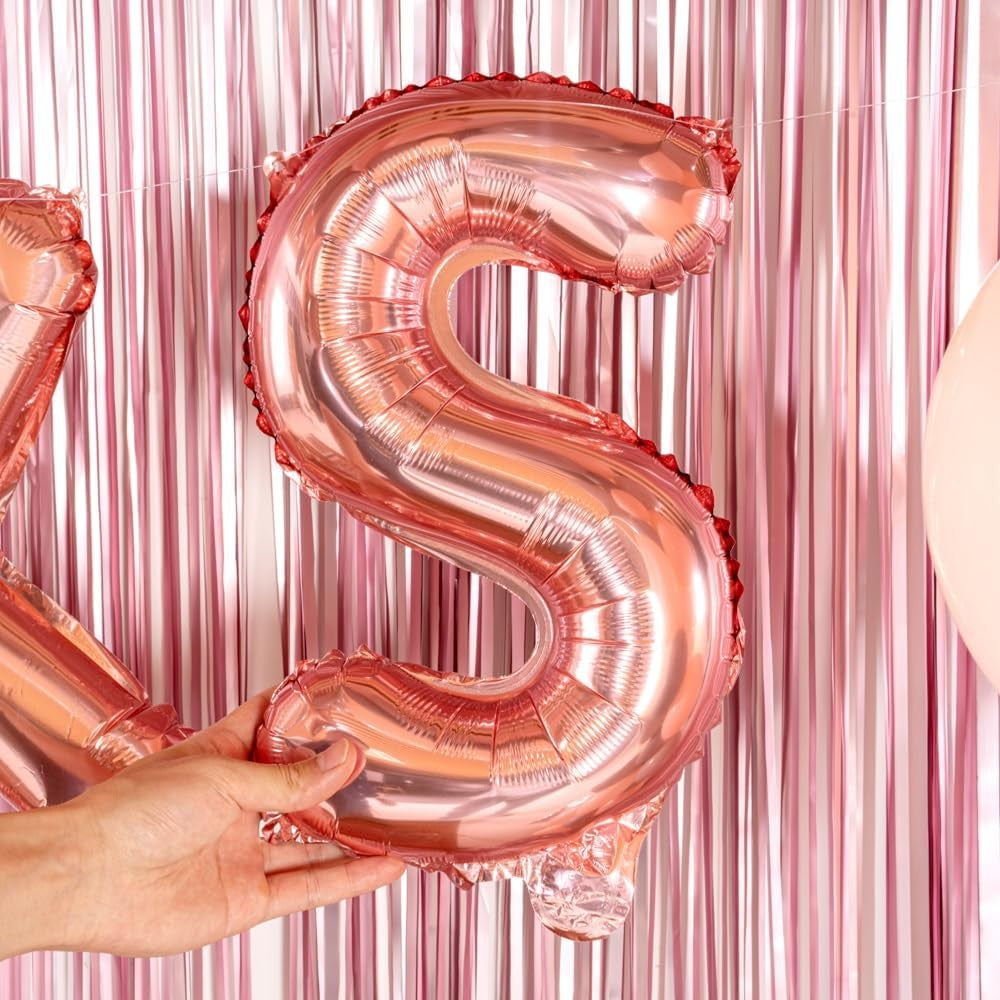 Balon Folie Metalizata Litera S, Vivimall, 40 cm, Umflati cu Heliu sau Aer, Ambalaj Individual, Pai inclus, Rose Gold - vivimall.ro