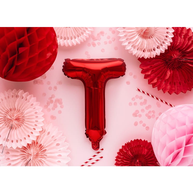 Balon Folie Metalizata Litera T, Vivimall, 40 cm, Umflati cu Heliu sau Aer, Ambalaj Individual, Pai inclus, Rosu - vivimall.ro