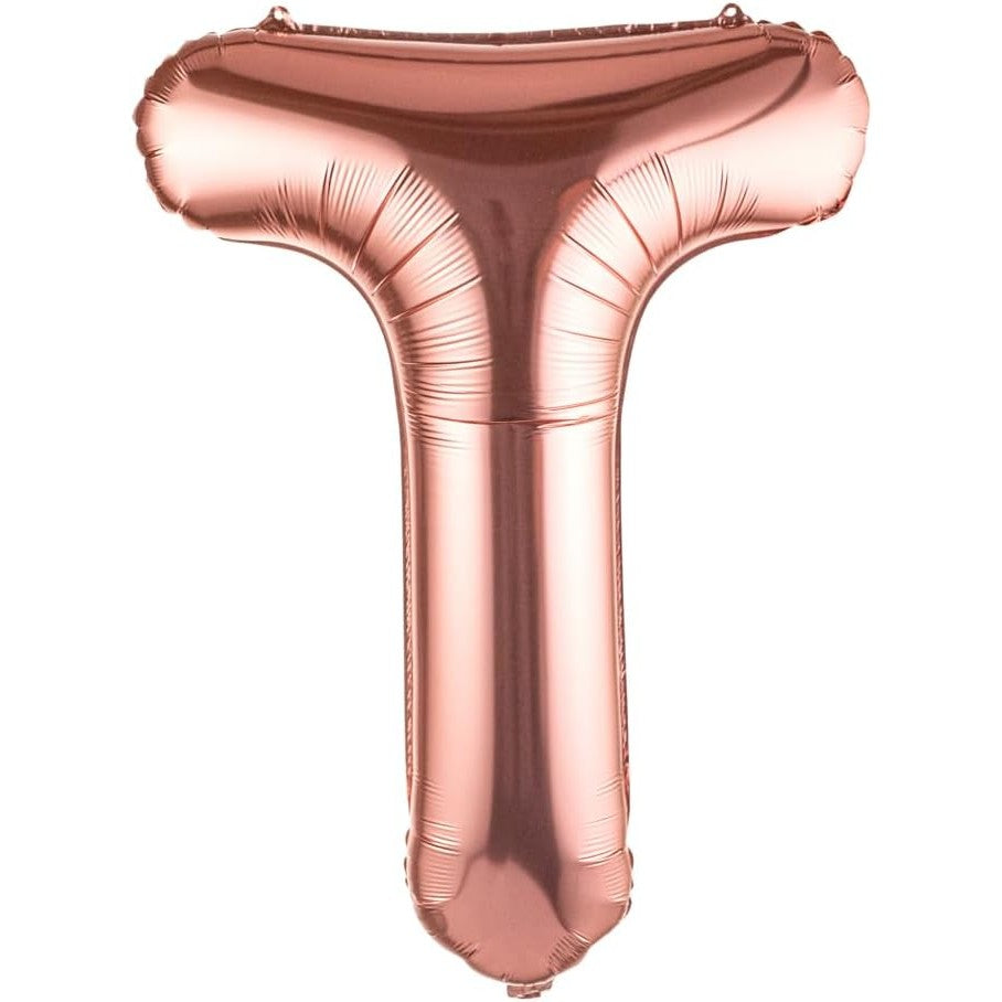 Balon Folie Metalizata Litera T, Vivimall, 40 cm, Umflati cu Heliu sau Aer, Ambalaj Individual, Pai inclus, Rose Gold - vivimall.ro