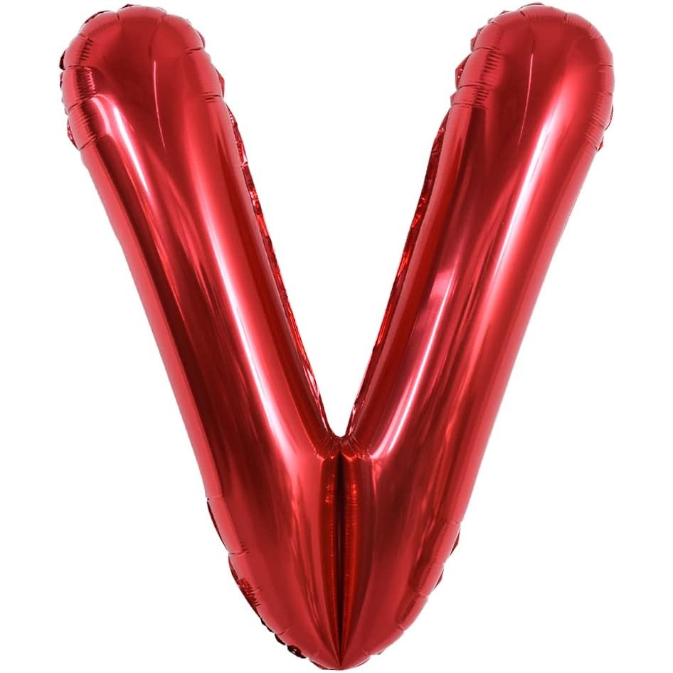 Balon Folie Metalizata Litera V, Vivimall, 40 cm, Umflati cu Heliu sau Aer, Ambalaj Individual, Pai inclus, Rosu - vivimall.ro