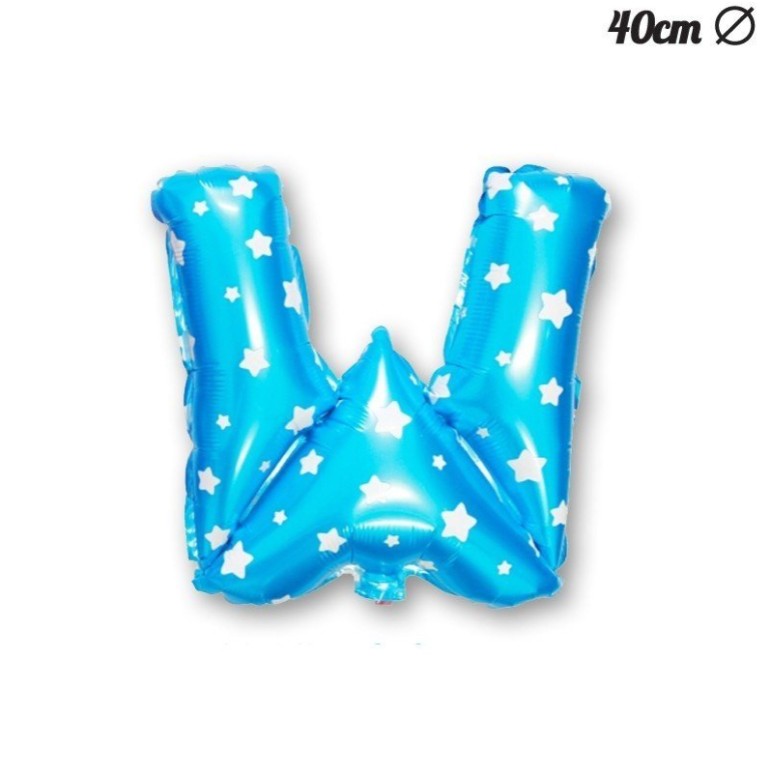 Balon Folie Metalizata Litera W, Vivimall, 40 cm, Cu Imprimeu Stelute, Umflati cu Heliu sau Aer, Ambalaj Individual, Pai inclus, Albastru - vivimall.ro