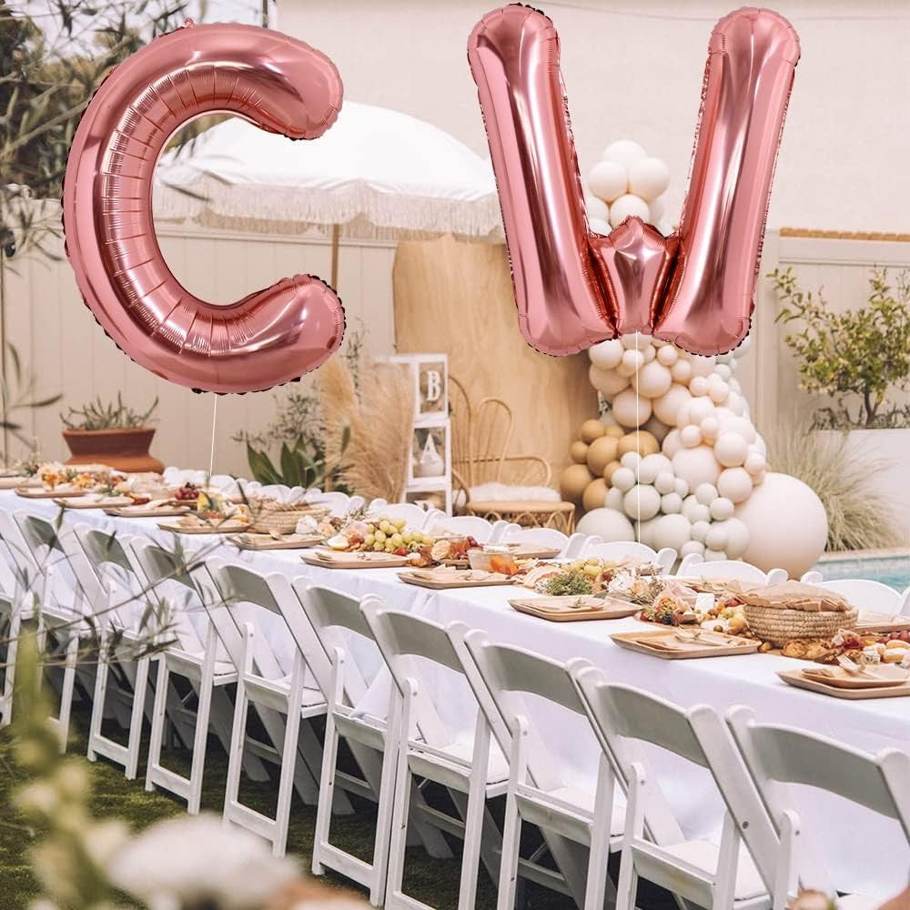 Balon Folie Metalizata Litera W, Vivimall, 80 cm, Umflati cu Heliu sau Aer, Ambalaj Individual, Pai inclus, Rose Gold - vivimall.ro