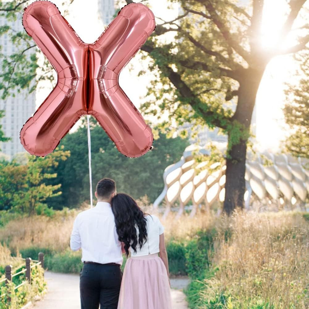 Balon Folie Metalizata Litera X, Vivimall, 80 cm, Umflati cu Heliu sau Aer, Ambalaj Individual, Pai inclus, Rose Gold - vivimall.ro