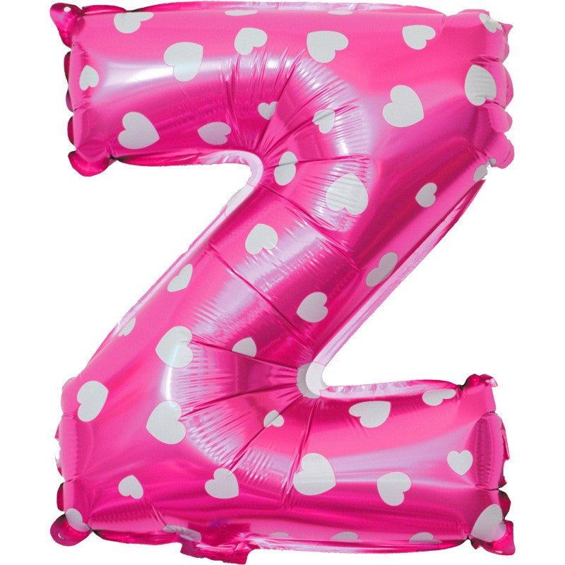 Balon Folie Metalizata Litera Z, Vivimall, 40 cm, Cu Imprimeu Inimioare, Umflati cu Heliu sau Aer, Ambalaj Individual, Pai inclus, Roz - vivimall.ro