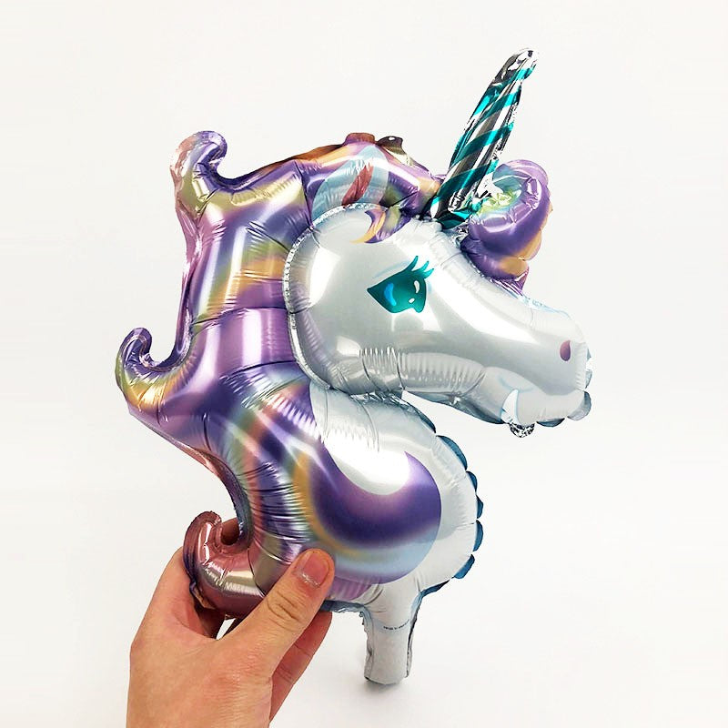 Balon din Folie Metalizata, Vivimall, Figurina Unicorn, Tema Animalute, 115 cm, Ambalaj Individual, Pai Inclus, Umflare cu Aer sau Heliu, Mov - vivimall.ro