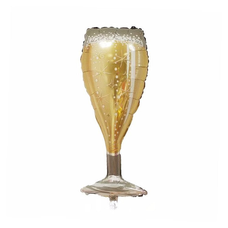Balon din Folie Metalizata, Vivimall, Figurina Pahar de Sampanie, Tema Aniversare, 100x40 cm, Ambalaj Individual, Pai Inclus, Umflare cu Aer sau Heliu, Auriu - vivimall.ro
