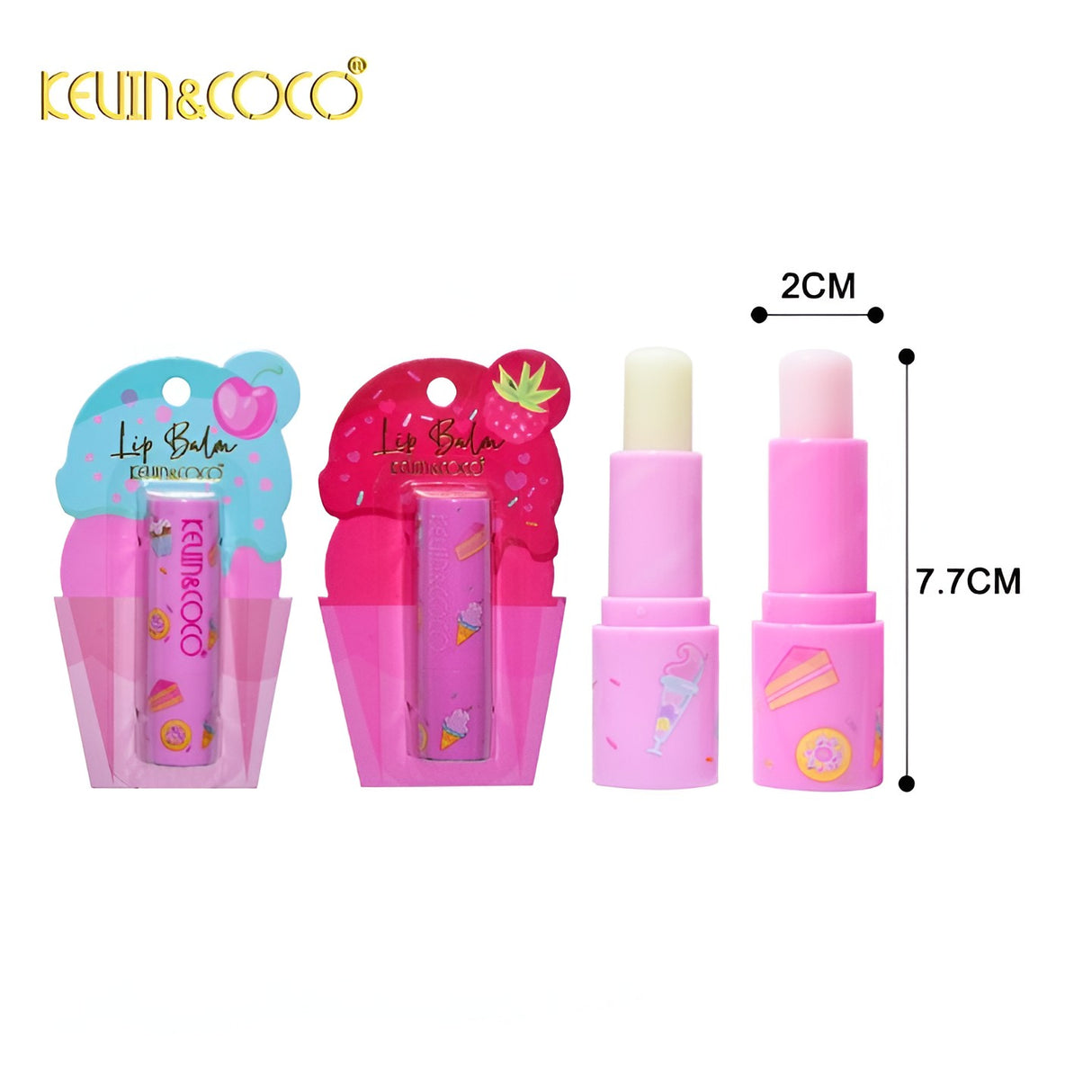 Balsam de Buze, Kevin&Coco, Ice Cream, Hidratare, Catifelare, Cremos, 13.5x7.5x2 cm, Roz - vivimall.ro