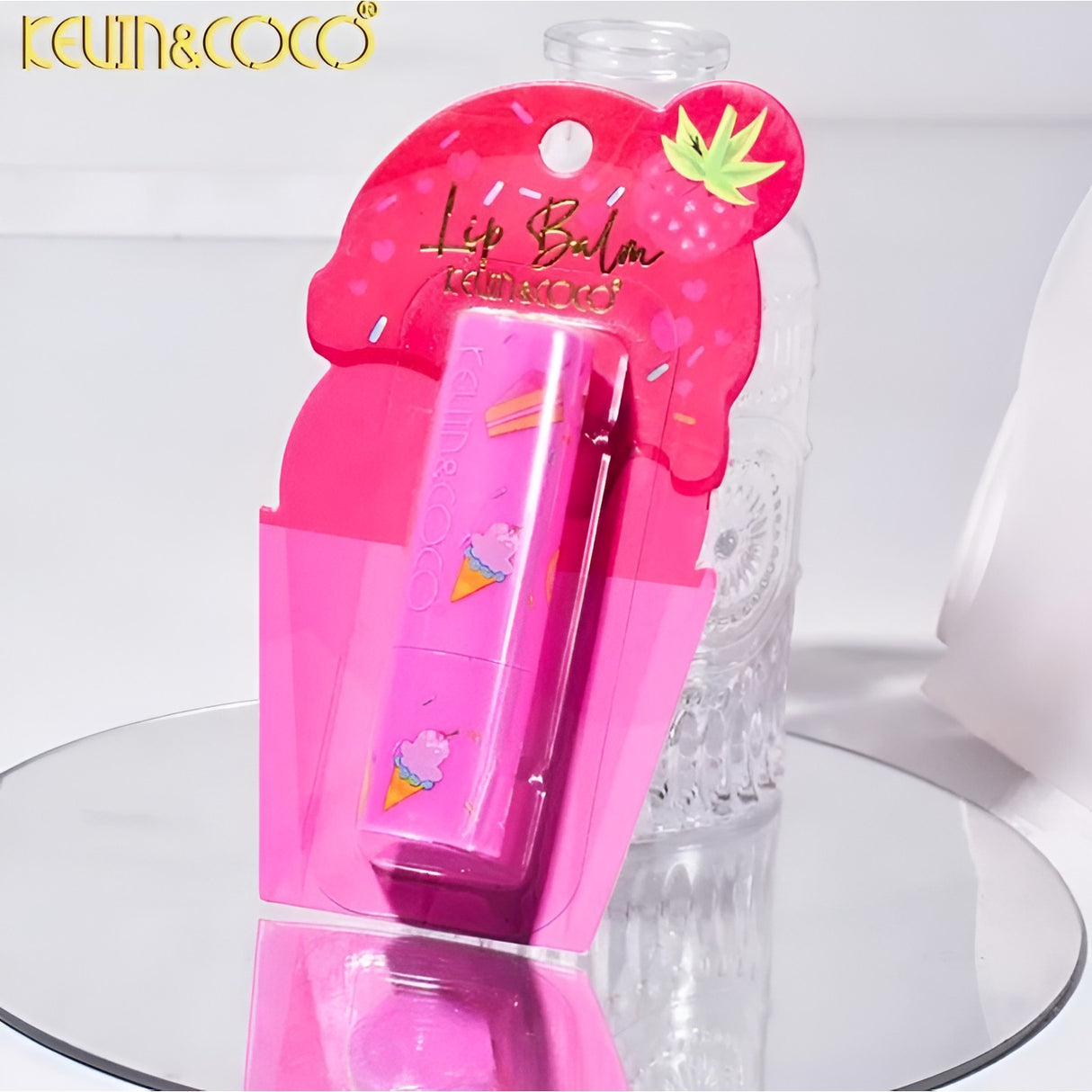 Balsam de Buze, Kevin&Coco, Ice Cream, Hidratare, Catifelare, Cremos, 13.5x7.5x2 cm, Roz - vivimall.ro