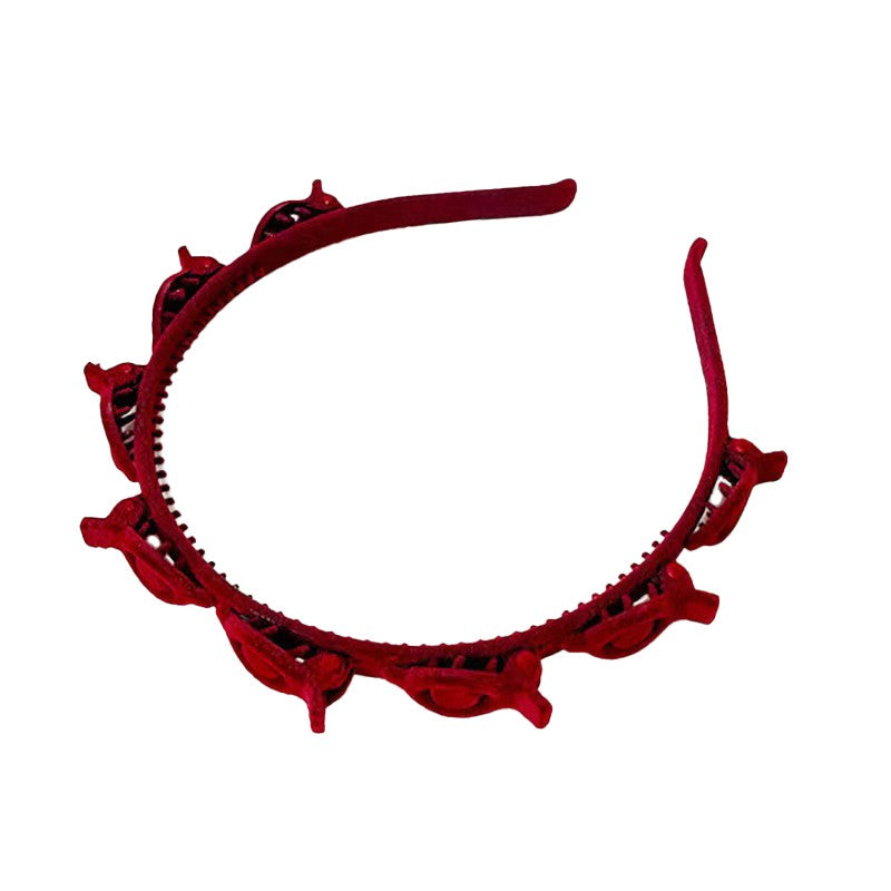 Bentita de Par pentru Femei, Vivimall, Agrafa Stil Coreean, Accesoriu pentru Par cu Textura MultiStrat, 13 x 11.5 cm, Rosu - vivimall.ro