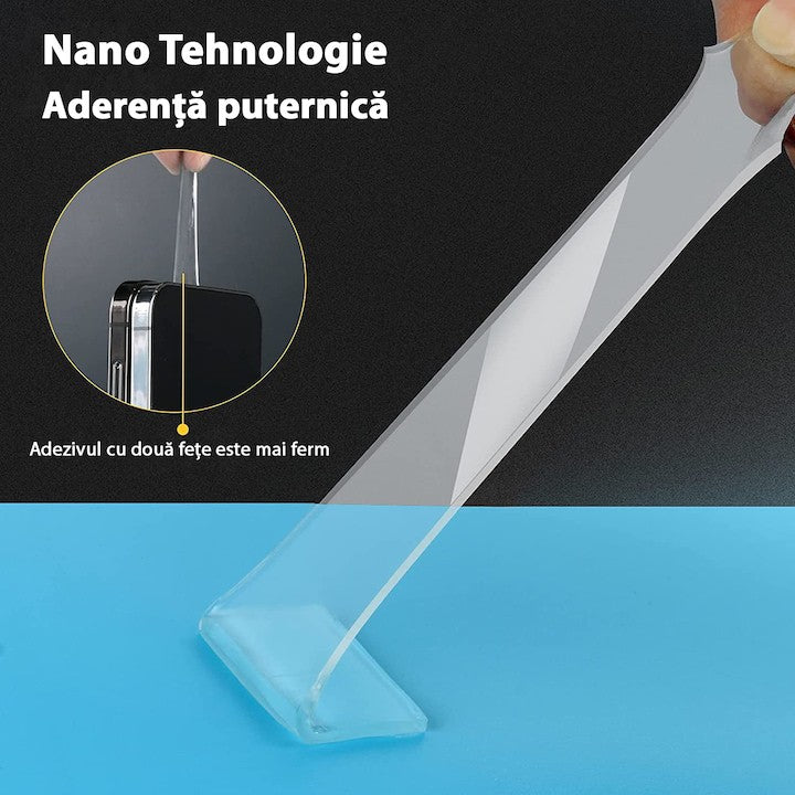 Banda Dublu Adeziva, Vivimall, Transparenta, Rezistenta la Apa, Reutilizabila, Tehnologie Nano, 50mm x 1mm x 5m, Fara Urme - vivimall.ro
