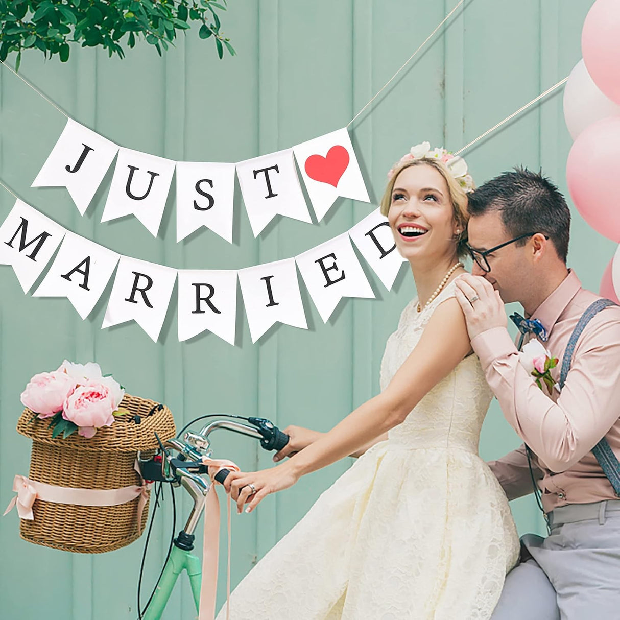 Banner Decorativ, Vivimall, Model Just Married, Tematica Nunta, Alb-Negru - vivimall.ro