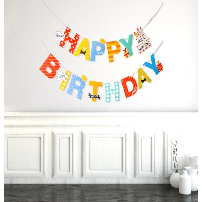 Banner Happy Birthday 100x200 cm, Vivimall, Rola de Ata Inclusa, Tematica Aniversare, Multicolor - vivimall.ro