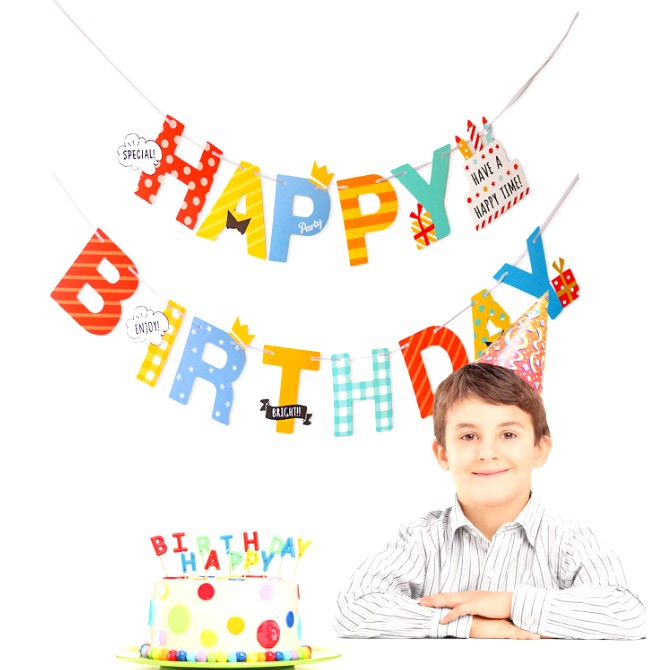 Banner Happy Birthday 100x200 cm, Vivimall, Rola de Ata Inclusa, Tematica Aniversare, Multicolor - vivimall.ro