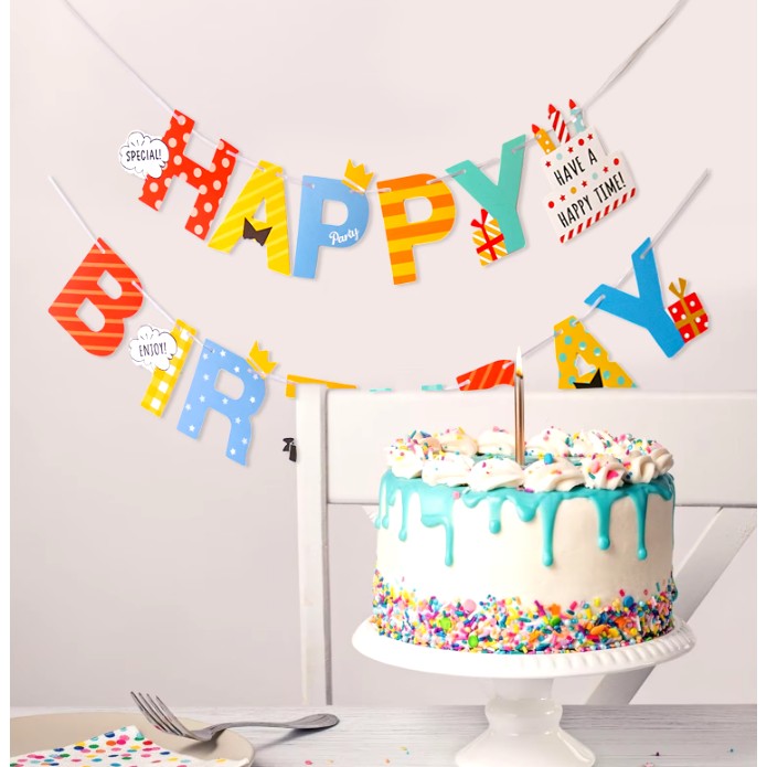Banner Happy Birthday 100x200 cm, Vivimall, Rola de Ata Inclusa, Tematica Aniversare, Multicolor - vivimall.ro