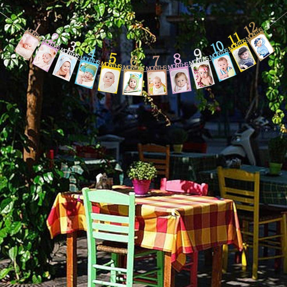 Banner pentru Poze, Vivimall, 15.2x10.2 cm, Tema Prima Aniversare, Model Primele 12 Luni, Rola Ata Inclusa, Multicolor - vivimall.ro