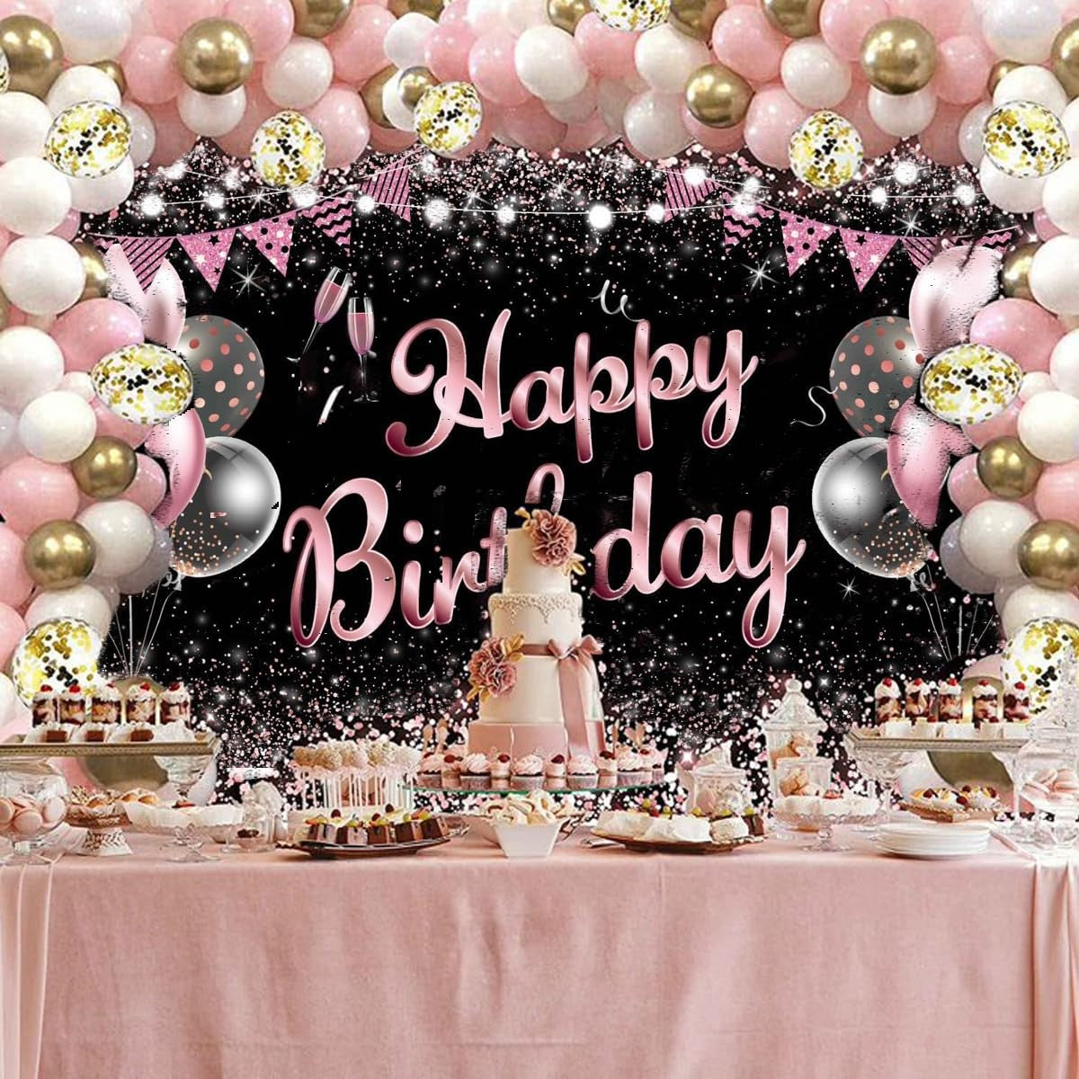 Banner Tip Fundal pentru Poze, Vivimall, din Panza, 185 x 110 cm, Sfoara 6 m, Prindere in 4 Colturi, Negru/Roz - vivimall.ro