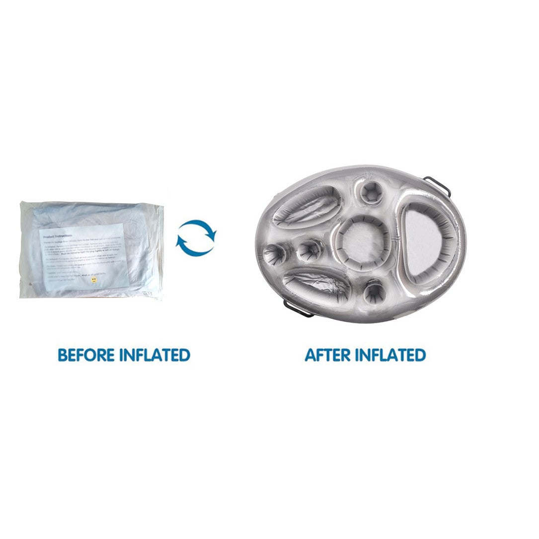 Bar gonflabil/Suport de pahare plutitor, Vivimall, cu 8 compartimente, pompa inclusa, PVC, Gri, 25x18,5x4 cm - vivimall.ro