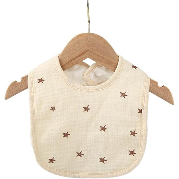 Baveta in Forma de U, Vivimall, din Bumbac, pentru Copii 0-12 Luni, Rezistenta la Apa, cu Capse, Model cu Stelute, 21x30 cm, Crem - vivimall.ro