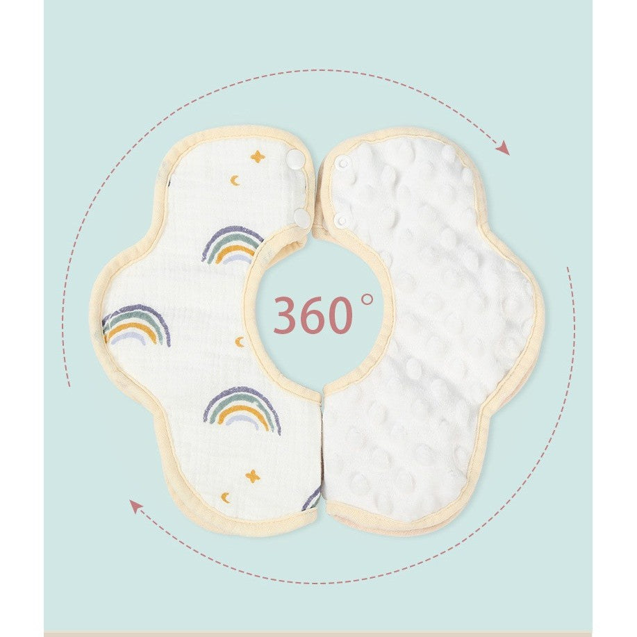 Baveta Tip Floare, Vivimall, din Bumbac, pentru Copii 0-12 Luni, Rezistenta la apa, cu Capse, Model Curcubeu, 26 x 29 cm, Alb - vivimall.ro