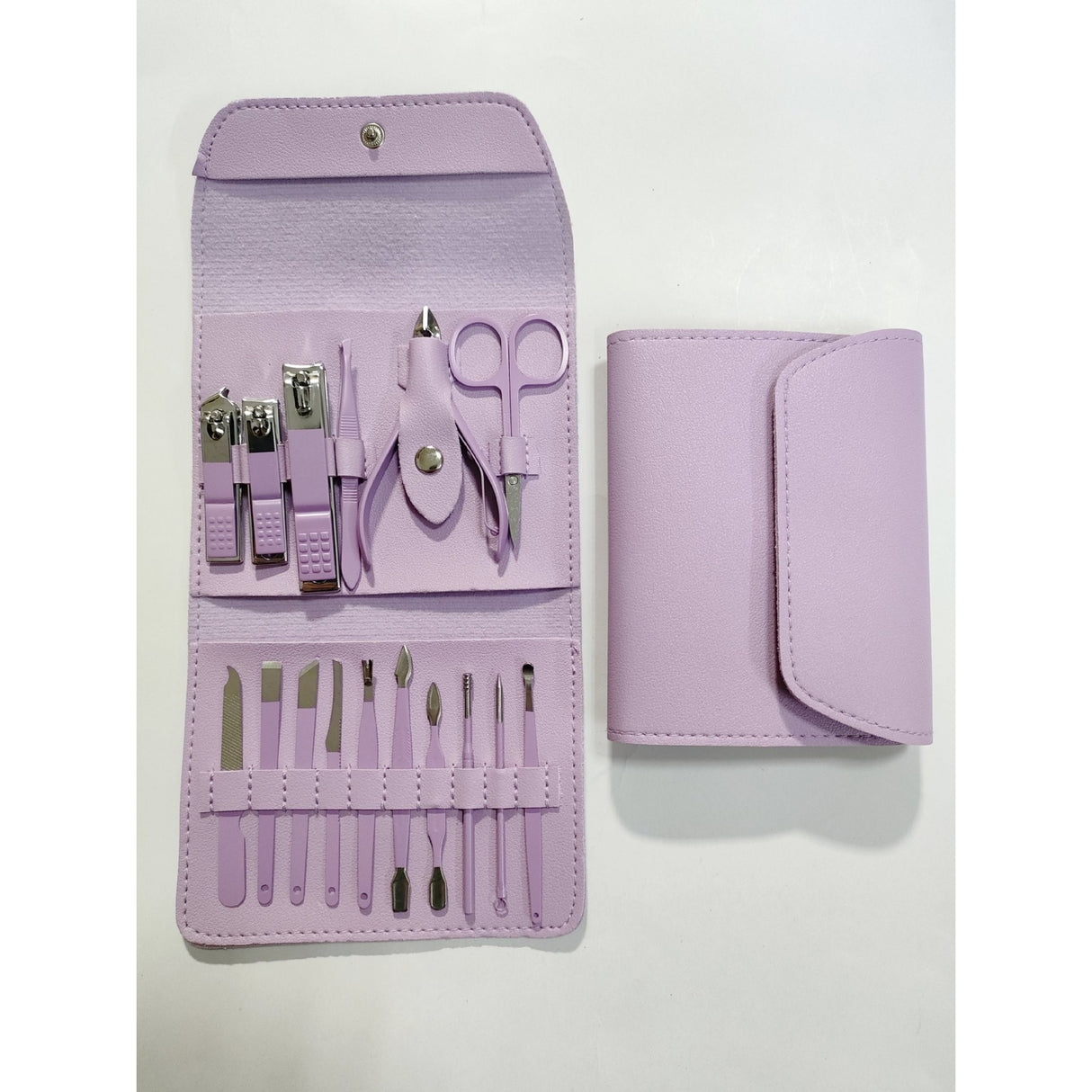 Set 16 Piese de Ingrijire Cosmetica, Vivimall, pentru Manichiura, Pedichiura, Fata, Geanta Organizatoare din Piele Ecologica Inclusa, Mov - vivimall.ro