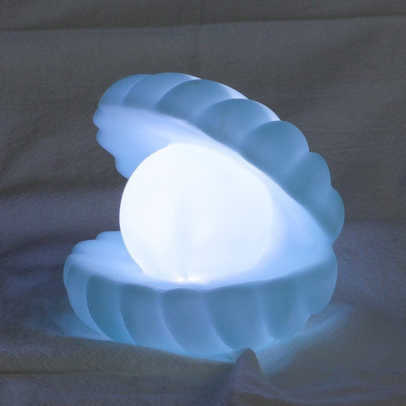 Lampa de Veghe, Vivimall, Model Scoica cu Perla, Lumina Calda, 10 x 8.5 cm, Led, Baterii Incluse 3 x LR44, Albastru - vivimall.ro