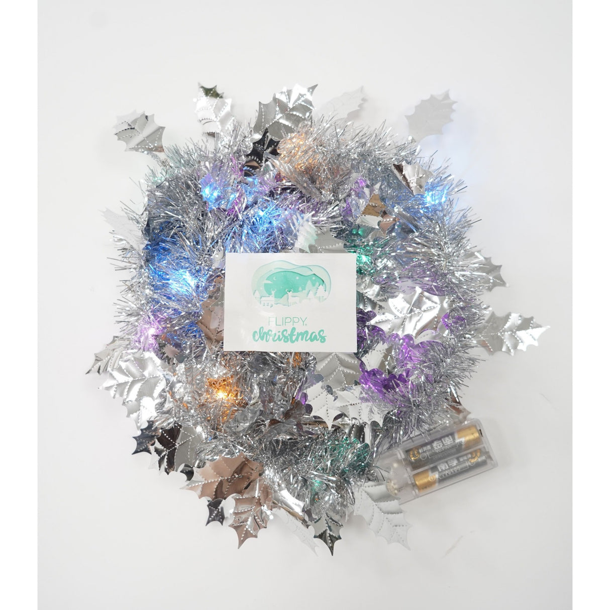 Beteala Craciun cu LED, Argintie, model cu frunze, 2 m x 6 cm, PVC, Sir, Artificiala, Vivimall - vivimall.ro