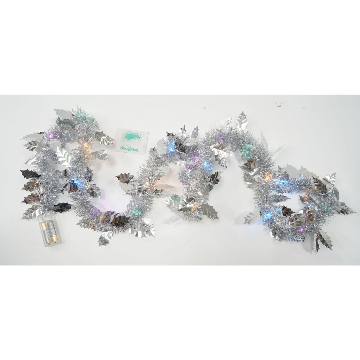 Beteala Craciun cu LED, Argintie, model cu frunze, 2 m x 6 cm, PVC, Sir, Artificiala, Vivimall - vivimall.ro