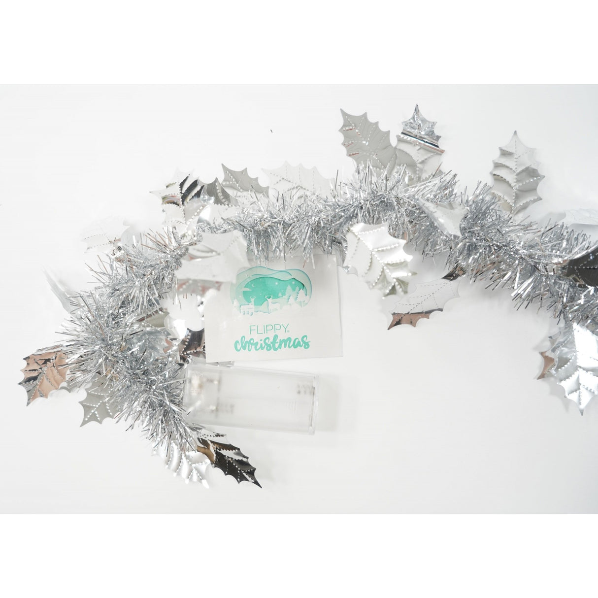 Beteala Craciun cu LED, Argintie, model cu frunze, 2 m x 6 cm, PVC, Sir, Artificiala, Vivimall - vivimall.ro