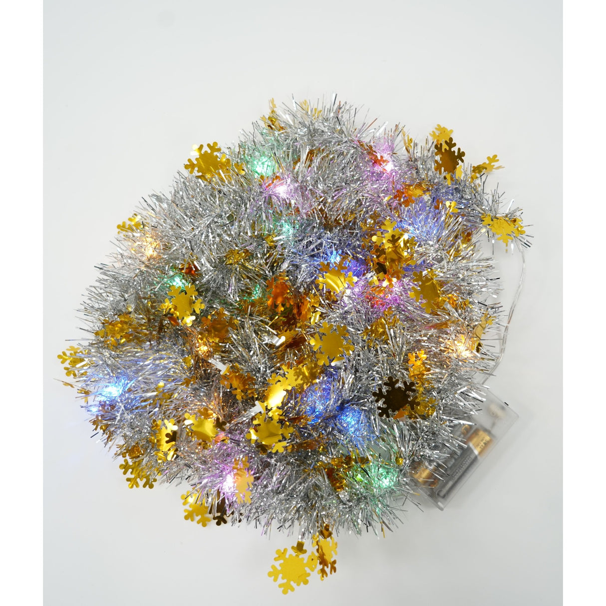 Beteala Craciun cu LED, Aurie, model cu fulgi de nea, 2 m x 5 cm, PVC, Sir, Artificiala, Vivimall - vivimall.ro