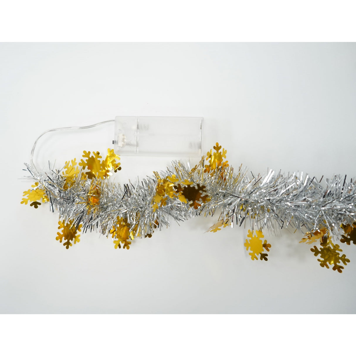 Beteala Craciun cu LED, Aurie, model cu fulgi de nea, 2 m x 5 cm, PVC, Sir, Artificiala, Vivimall - vivimall.ro