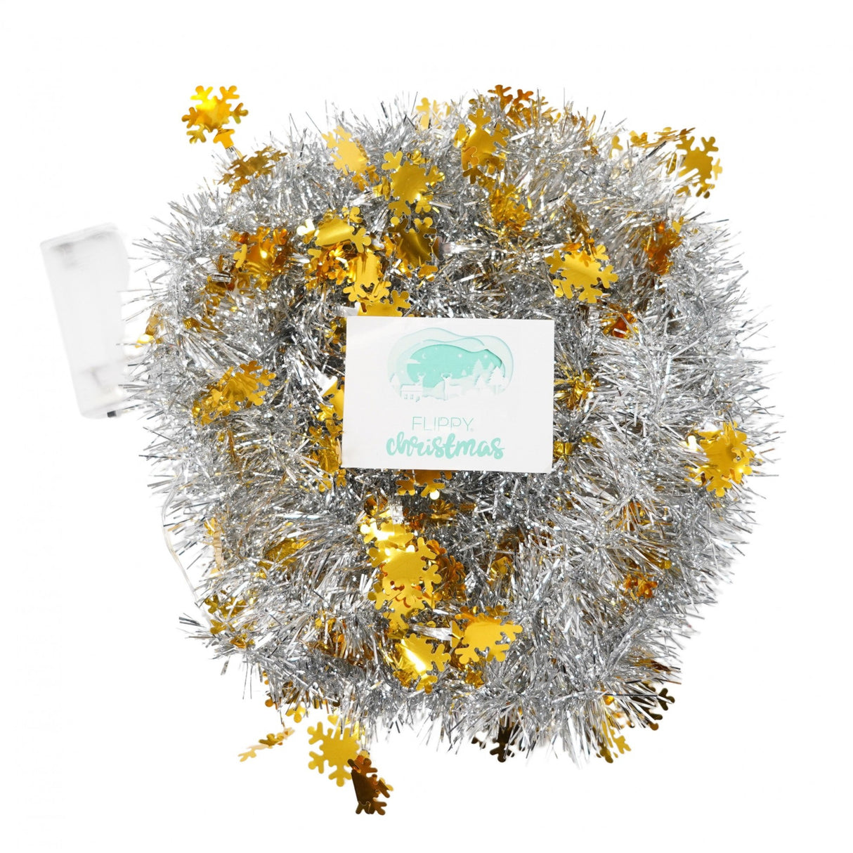 Beteala Craciun cu LED, Aurie, model cu fulgi de nea, 2 m x 5 cm, PVC, Sir, Artificiala, Vivimall - vivimall.ro