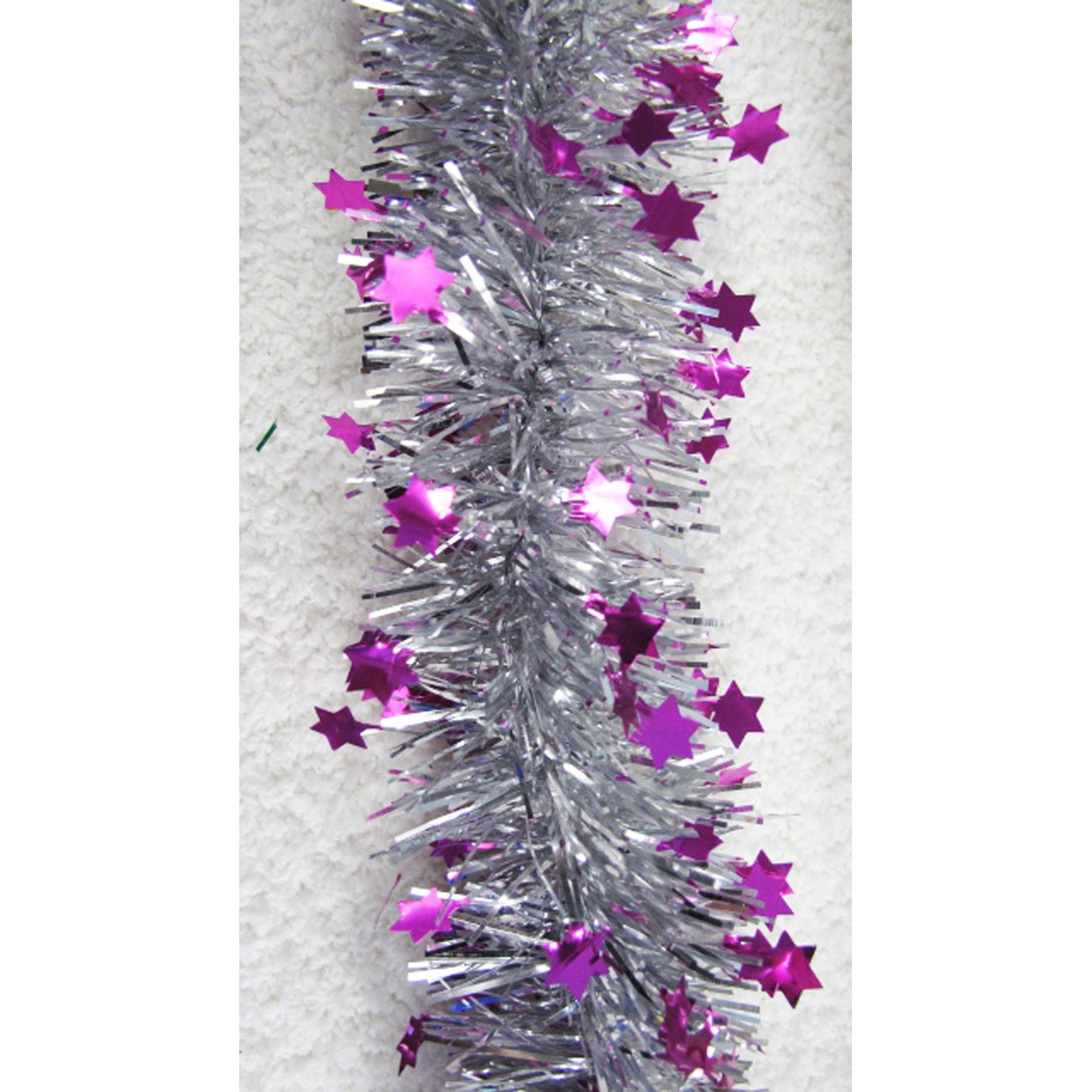 Beteala de Craciun cu LED, Vivimall, 2 m, 5 cm Grosime, din PVC, Model cu Stelute, Artificiala, Mov/Argintiu - vivimall.ro