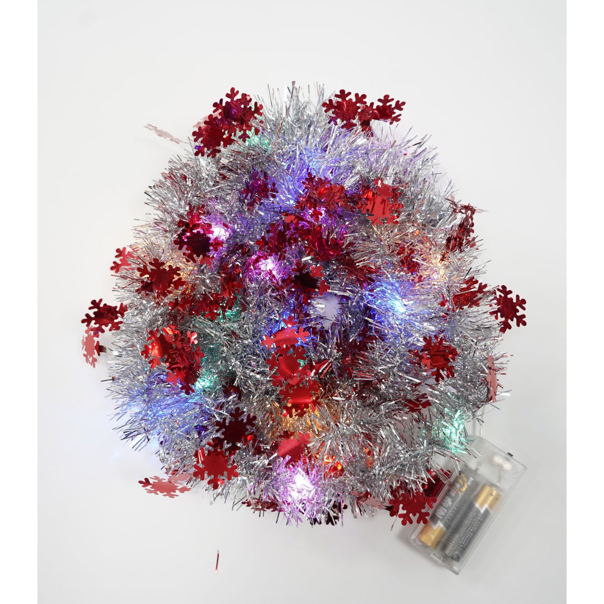 Beteala Craciun cu LED, Rosie, model cu fulgi de nea, 2 m x 5 cm, PVC, Sir, Artificiala, Vivimall - vivimall.ro