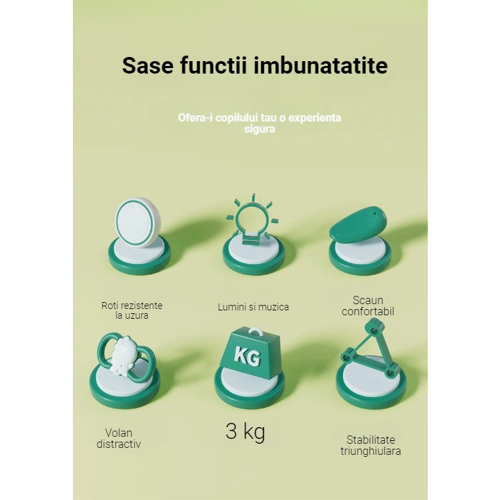 Bicicleta Pentru Copii, Vivimall, Fara Pedale, Cu Patru Roti, Din Plastic Rezistent, Fara BPA, Cu Muzica Si Lumini, Model Dinozaur, 50x27x40 Cm, Roz - vivimall.ro