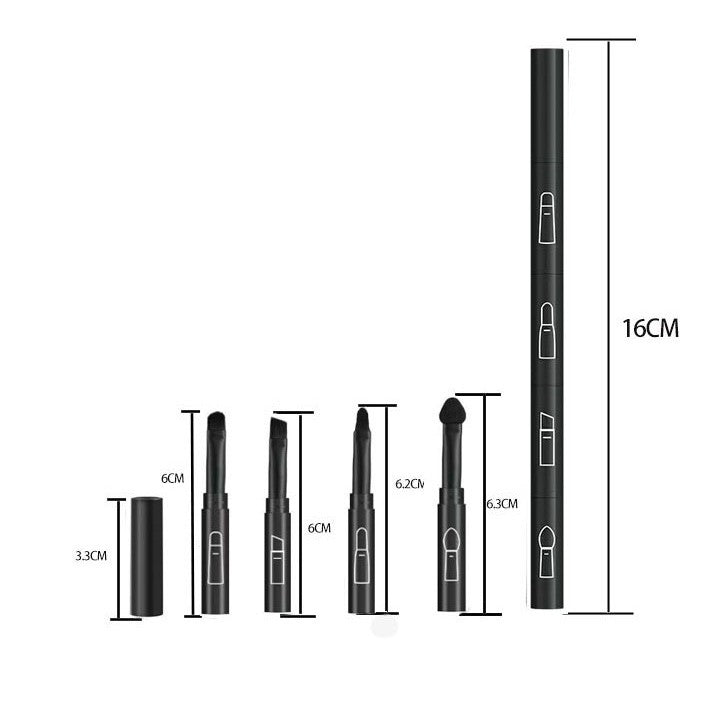Set Pensule de Machiaj 4in1, Flippy, pentru Fard, Sprancene si Buze, 16 cm, din Plastic, Negru - vivimall.ro