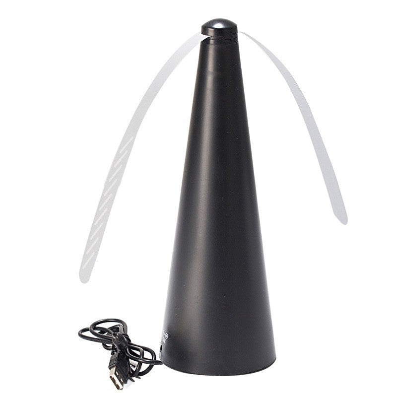 Ventilator exterior repelent tantari cu alimentare USB, detaliu cablu și port conexiune, culoare neagră