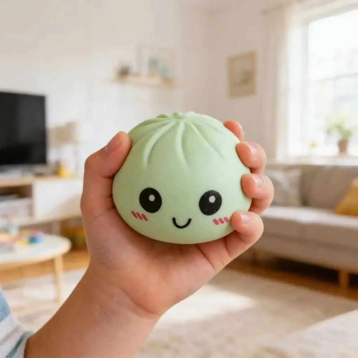 Jucarie Antistres, Flippy, Squishy Gigant,Model Galusca, Minge Interactiva, cu Revenire Lenta, Include Cosulet Steamer, 8.5 cm, Verde - vivimall.ro
