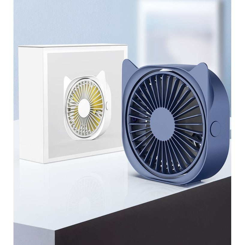 Mini ventilator pentru birou cu usb, Vivimall, rotire 360 grade, 3 viteze, 13.5 x 12,8 cm, Albastru - vivimall.ro