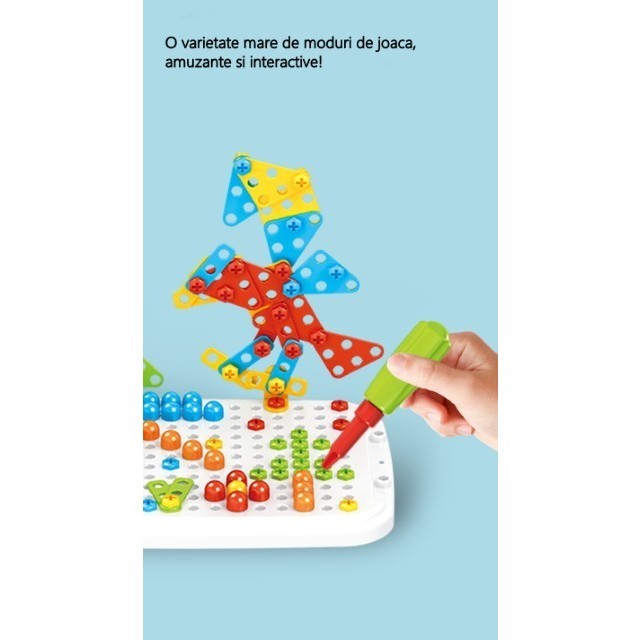 JUCARIE EDUCATIVA PENTRU COPII, VIVIMALL, SET 207 PIESE, 6 IN 1, VALIZA CU BORMASINA, VERDE - vivimall.ro