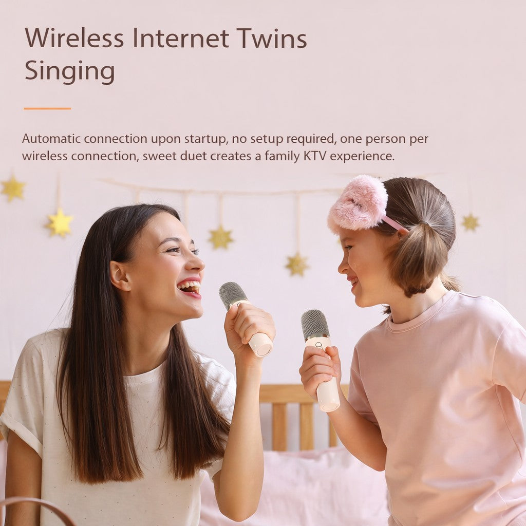 Boxa Portabila Karaoke Flippy, Model K12-2, Bluetooth 5.3, 5-10W, Set 2 Microfoane Wireless, LED RGB, Baterie 1000-2000 mAh, Suport Card Memorie, 14 x 11 cm, Roz - vivimall.ro