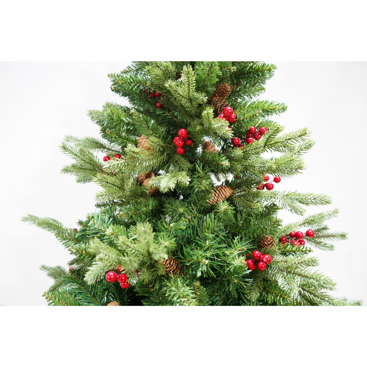 Brad artificial de Craciun bogat, decorat cu conuri pin rosii, inaltime 180 cm, 774 ramuri, Flippy, verde, suport metalic inclus - vivimall.ro