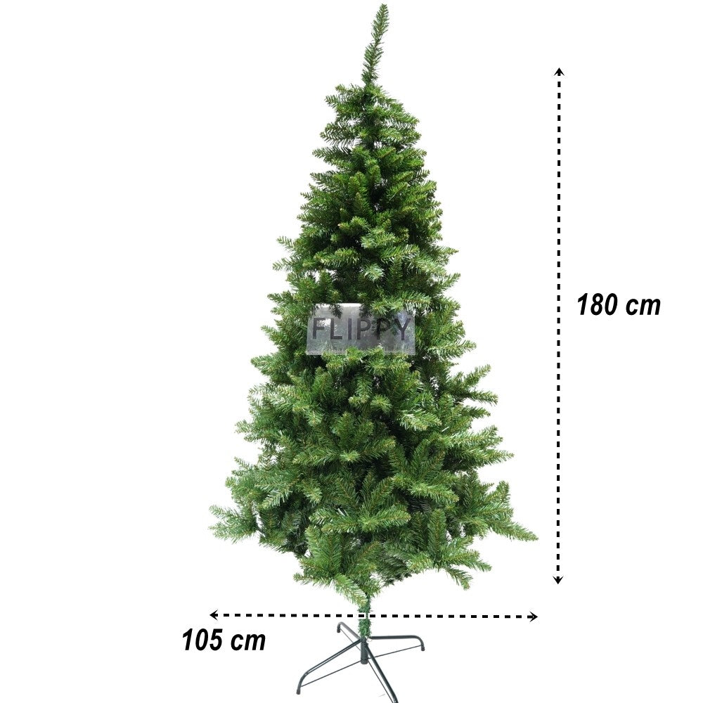 Brad artificial de Craciun, clasic, pentru interior/exterior, inaltime 180 cm, diametru 105 cm, 649 ramuri, Vivimall, verde, suport metalic inclus - vivimall.ro