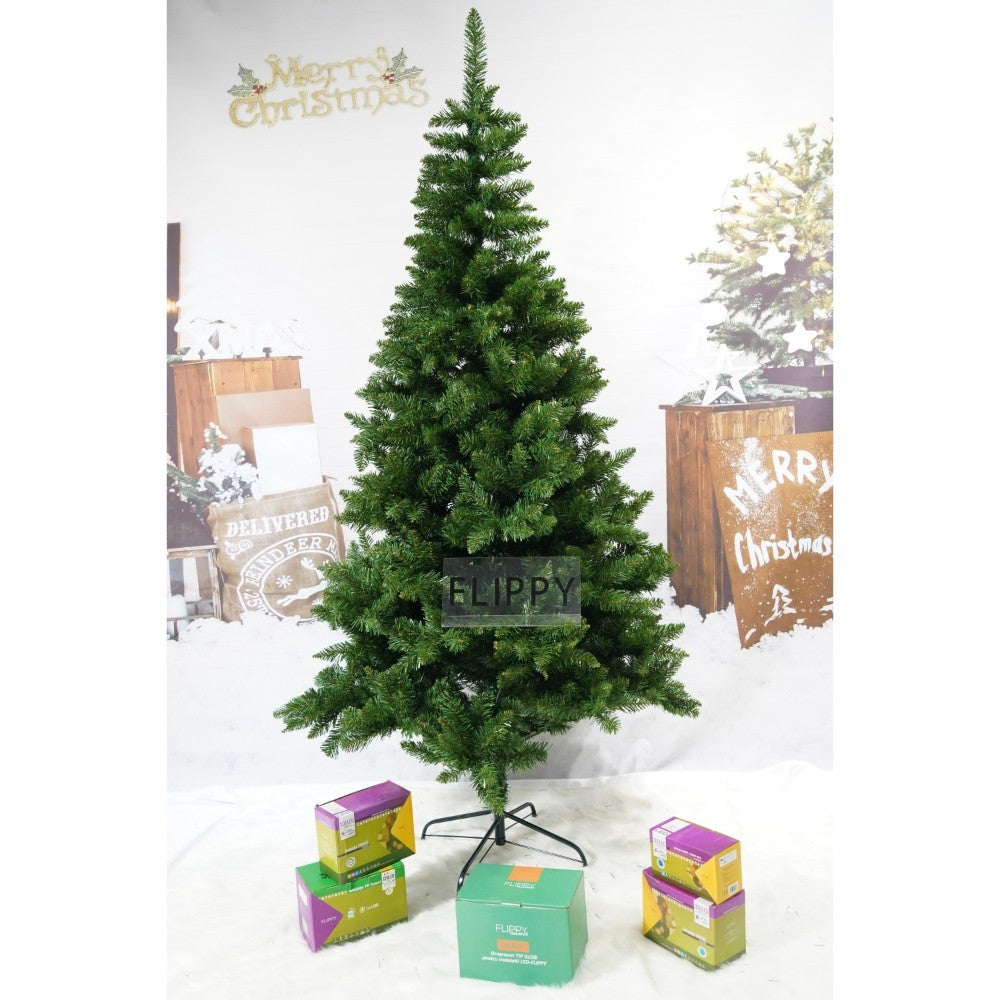 Brad artificial de Craciun, clasic, pentru interior/exterior, inaltime 210 cm, diametru 106 cm, 663 ramuri, Vivimall, verde, suport metalic inclus - vivimall.ro